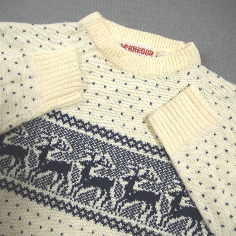 Vintage 70s McGregor Reindeer Fair Isle Knit Crewneck Men Sweater XS Retro Cabin